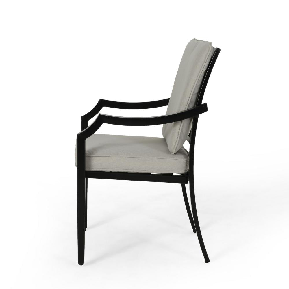 Outdoor Dining Chair Set of 2 Crossed Back Beige Fabric Black Metal BM323692