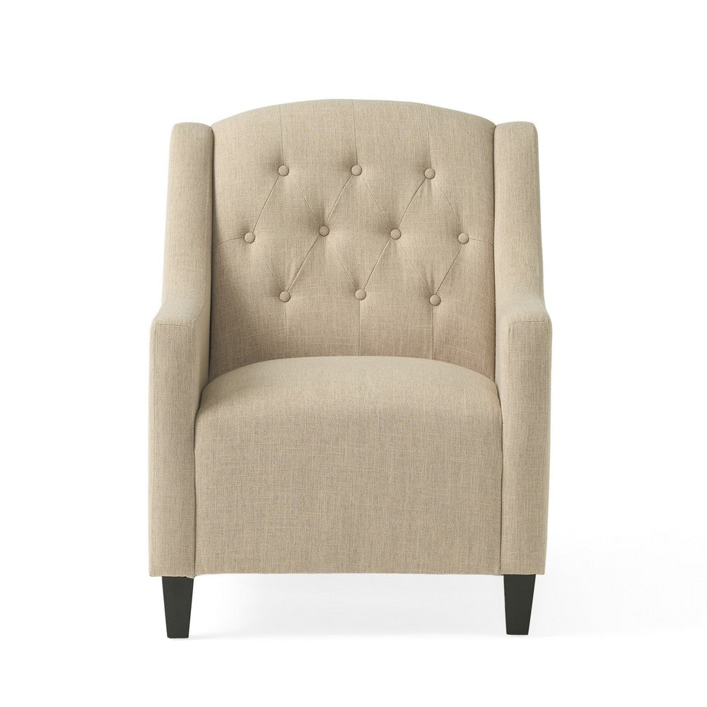 Accent Armchair and Ottoman Set, Tufted Beige Fabric