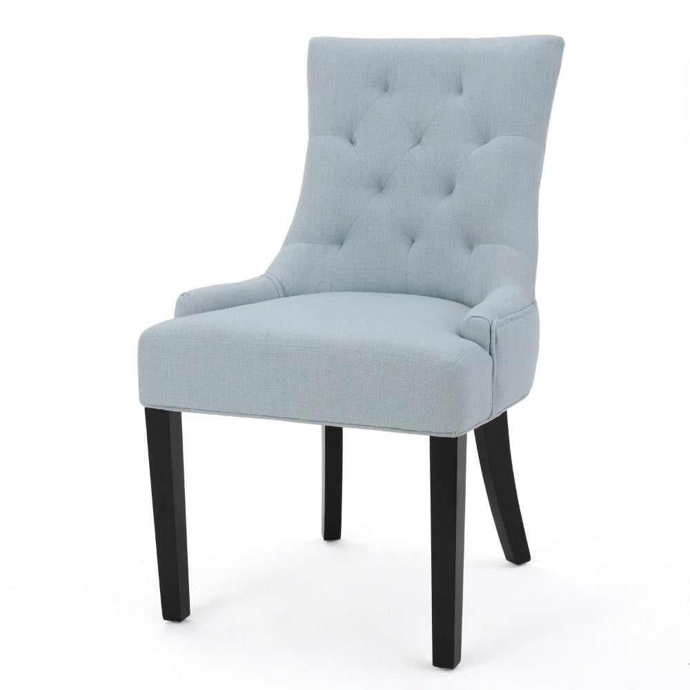 Chen Dining Chair Set of 2 Espresso Wood Light Blue Button Tufted