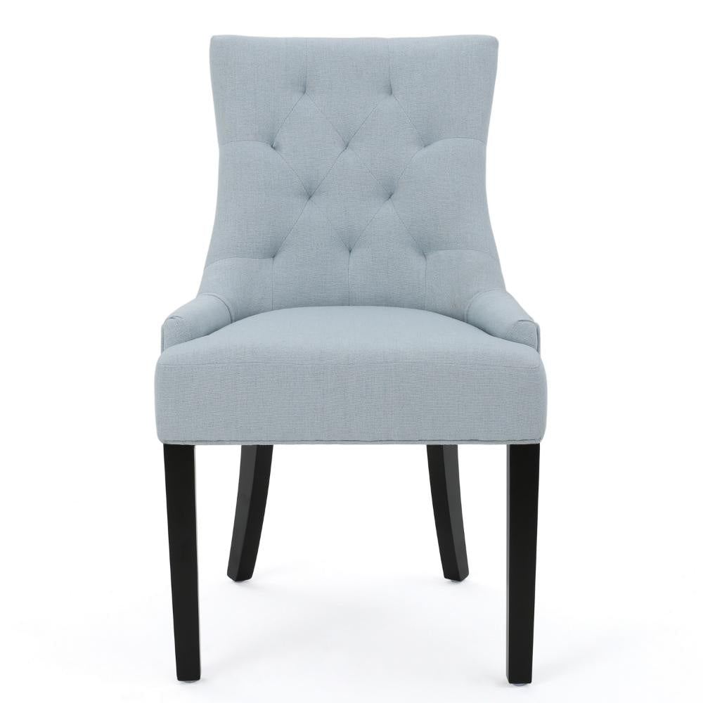 Chen Dining Chair Set of 2 Espresso Wood Light Blue Button Tufted