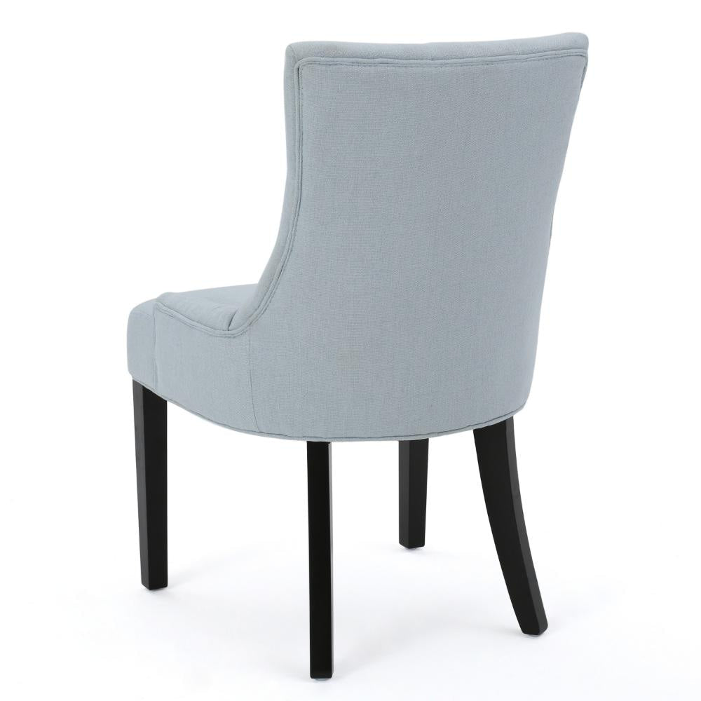 Chen Dining Chair Set of 2 Espresso Wood Light Blue Button Tufted