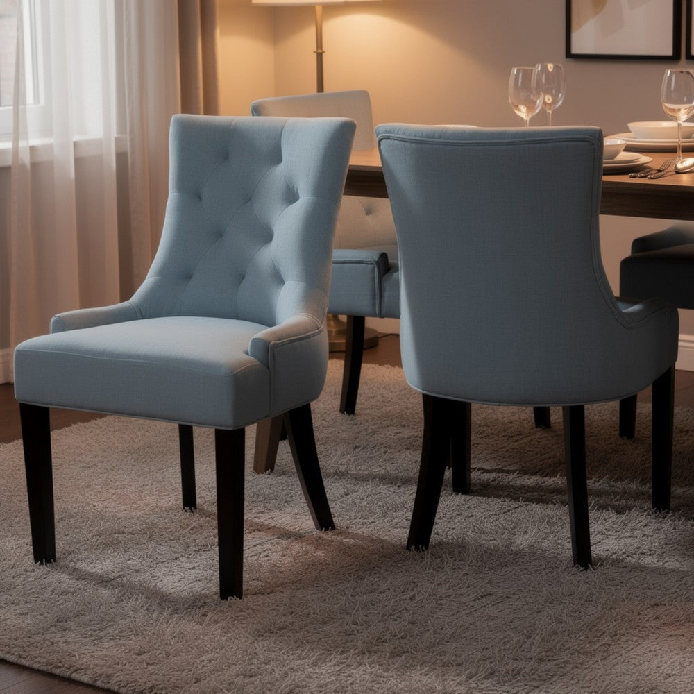 Chen Dining Chair Set of 2, Espresso Brown, Light Blue