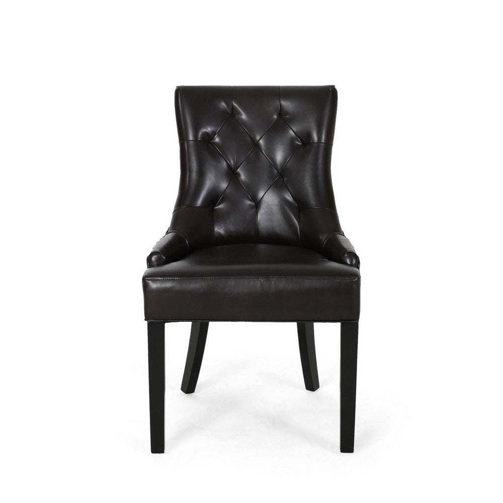 Chen Dining Chair Set of 2, Sloped Arms, Brown Faux Leather
