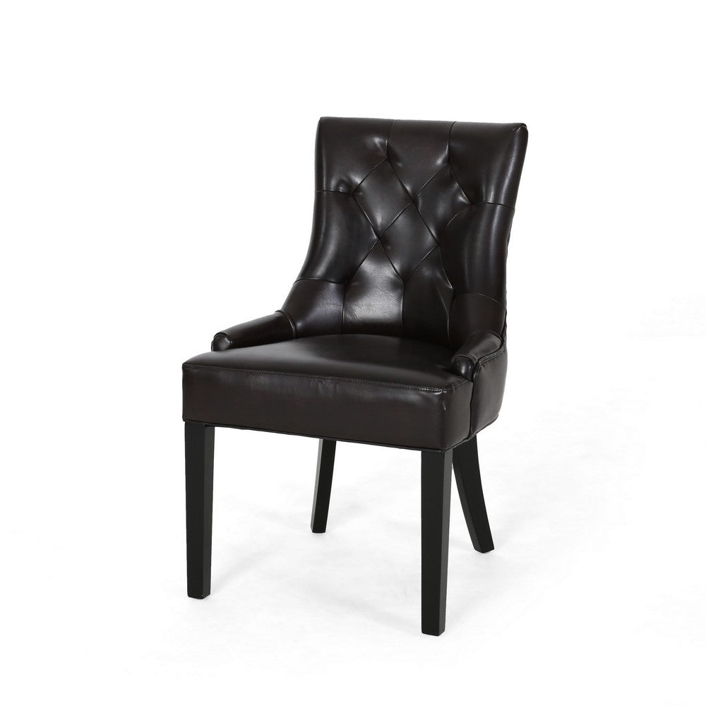 Chen Dining Chair Set of 2, Sloped Arms, Brown Faux Leather