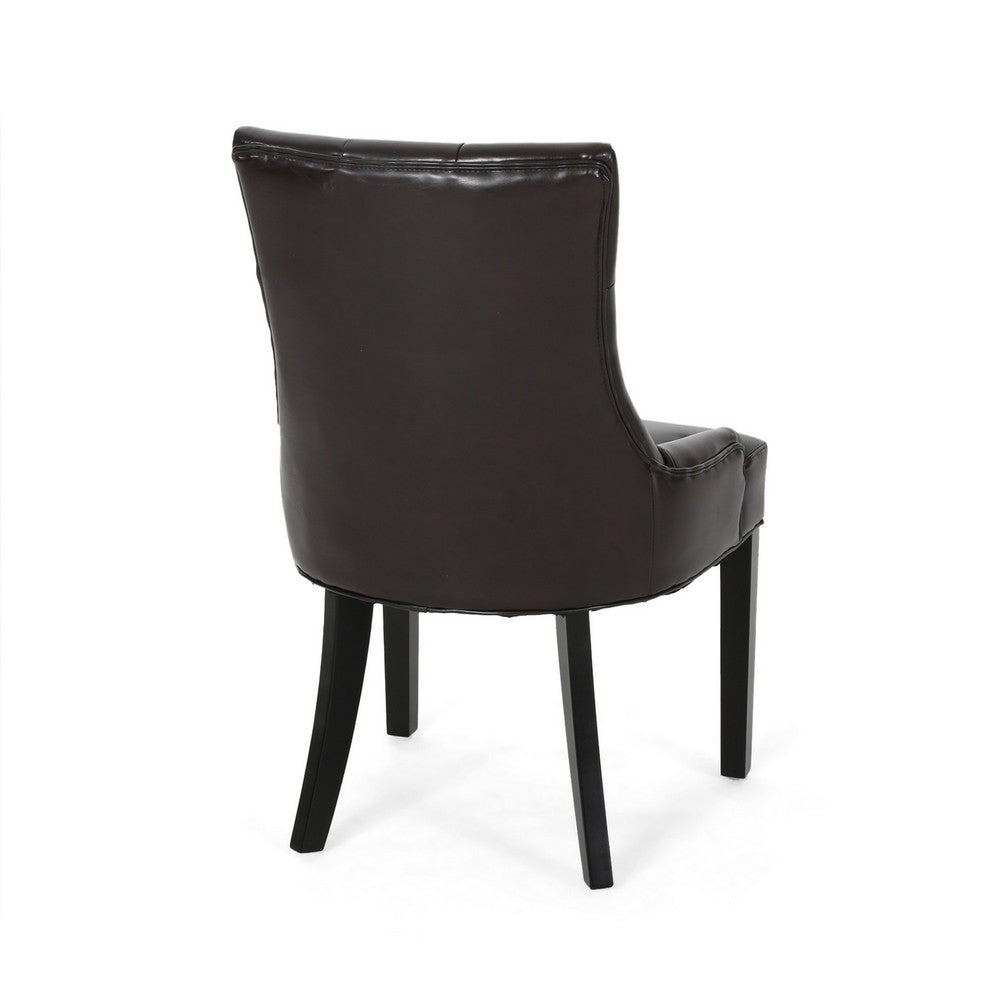 Chen Dining Chair Set of 2, Sloped Arms, Brown Faux Leather