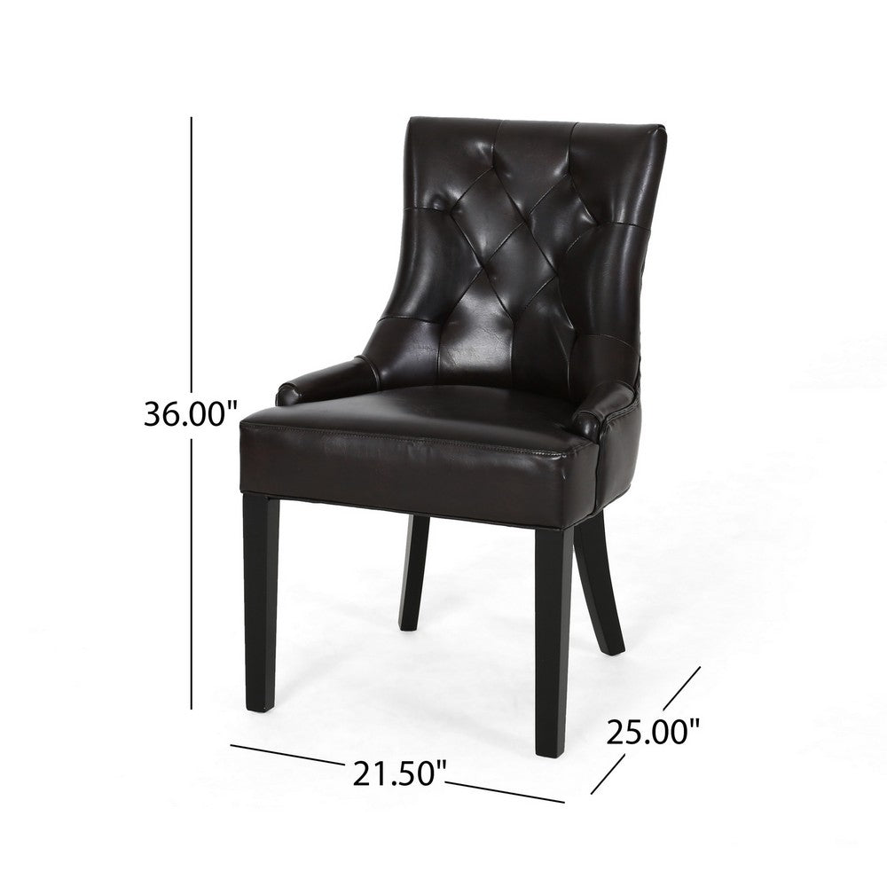 Chen Dining Chair Set of 2, Sloped Arms, Brown Faux Leather