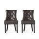 Chen Dining Chair Set of 2, Sloped Arms, Brown Faux Leather