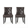 Chen Dining Chair Set of 2, Sloped Arms, Brown Faux Leather