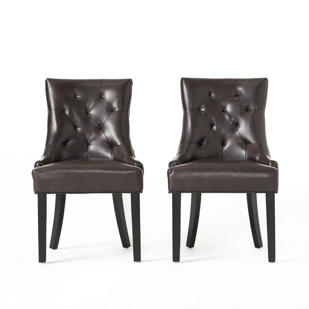 Chen Dining Chair Set of 2, Sloped Arms, Brown Faux Leather