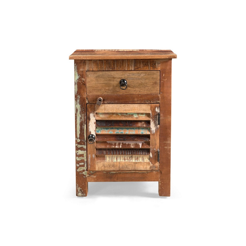 Side End Table, Storage, Metal, Natural Distressed Wood