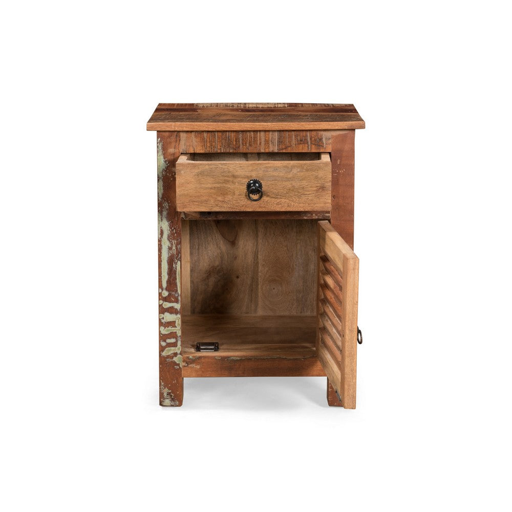 Side End Table, Storage, Metal, Natural Distressed Wood