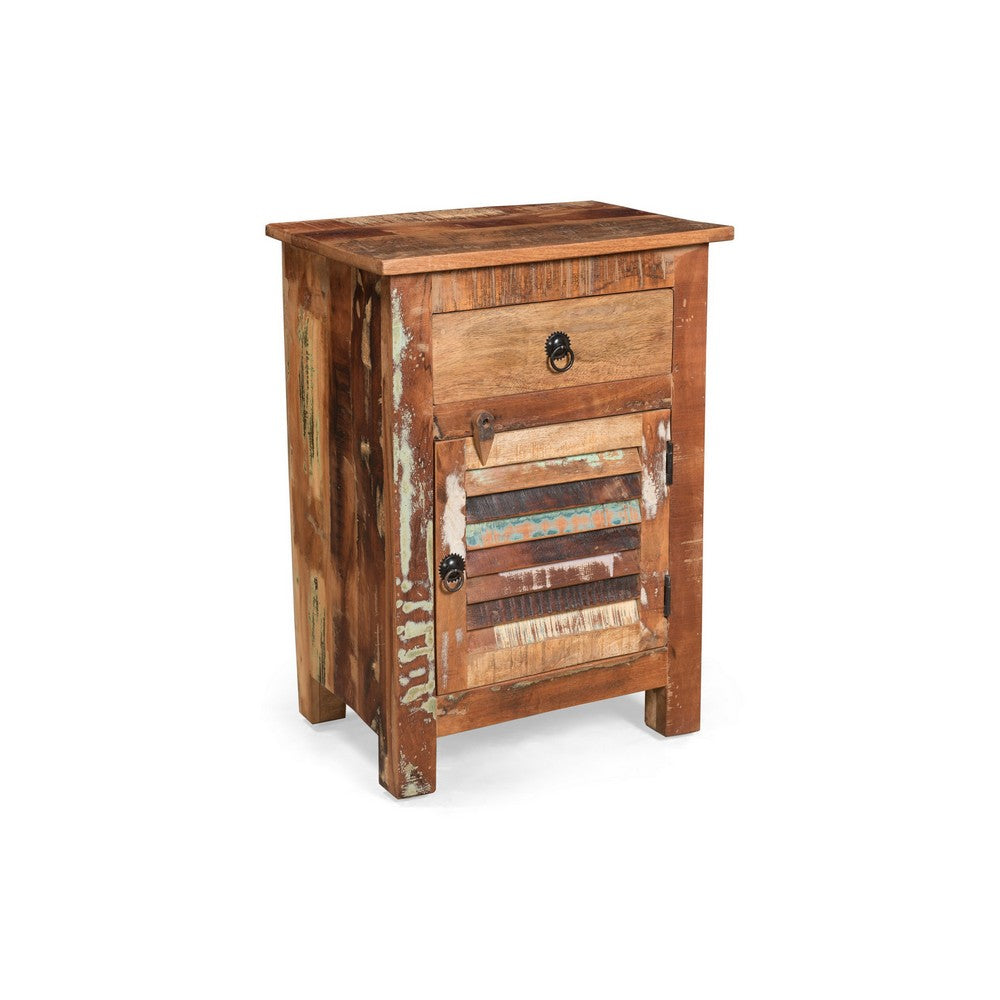Side End Table, Storage, Metal, Natural Distressed Wood