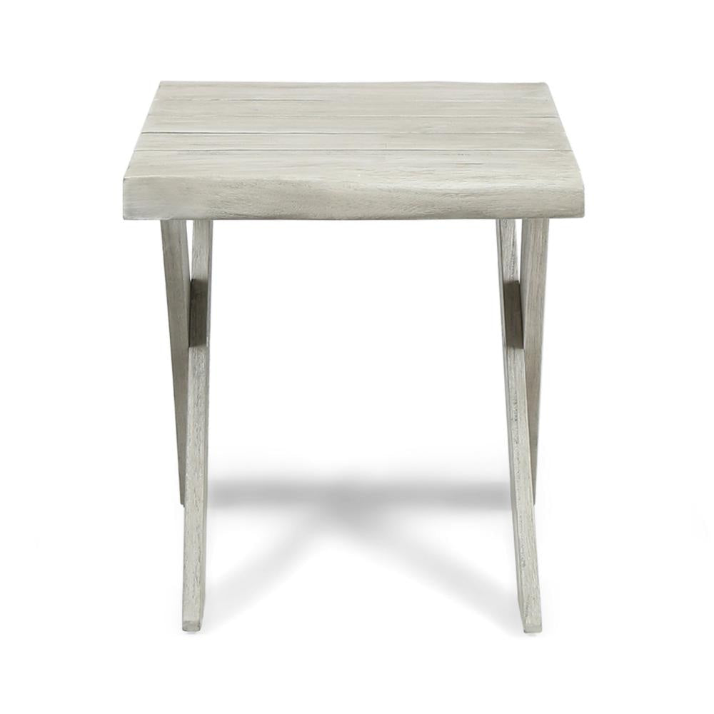 Outdoor Side End Table 18 Inch Sandblasted Teak Gray Acacia Wood BM323698