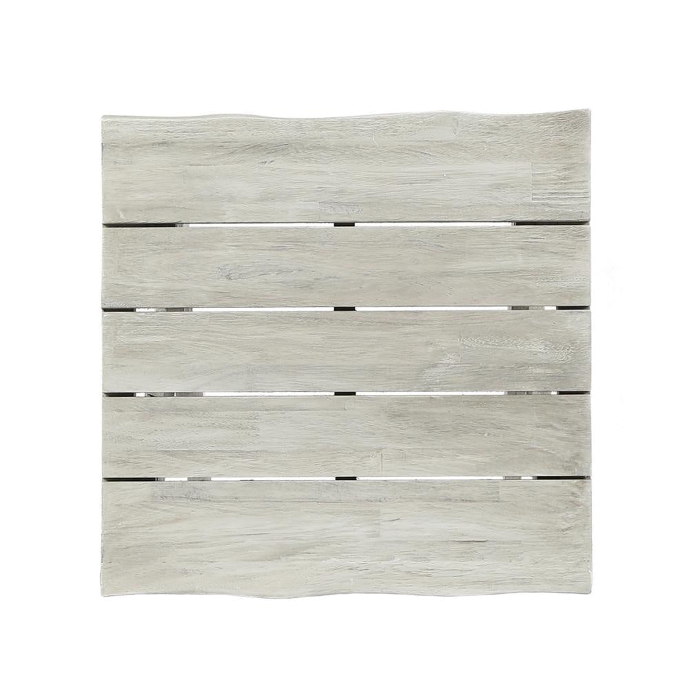 Outdoor Side End Table 18 Inch Sandblasted Teak Gray Acacia Wood BM323698