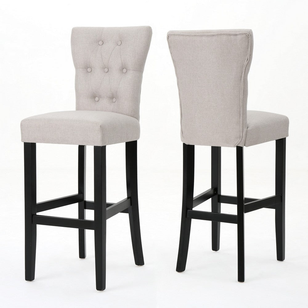 Arine Barstool Chair Set of 2 Flared Rubberwood Wheat Button Tufted