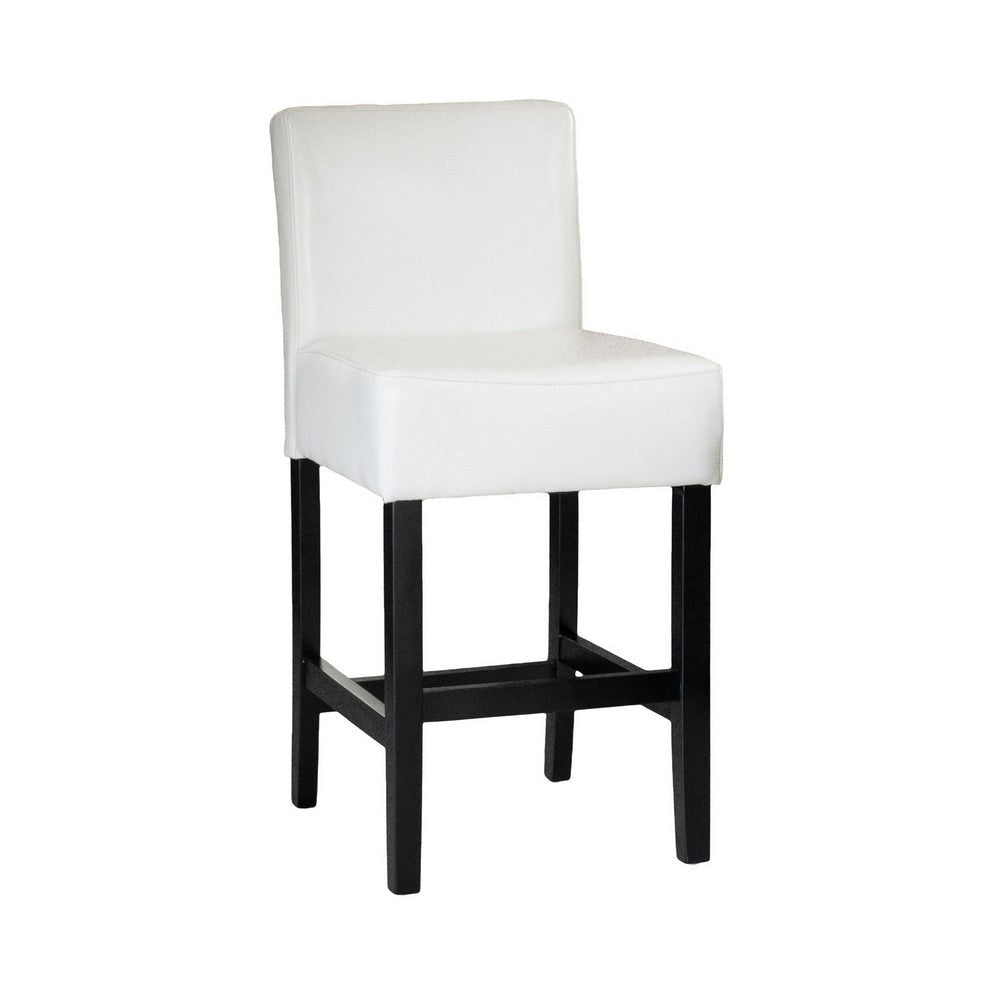 Counter Stool Chair Set of 2 Black Rubberwood Ivory Faux Leather BM323704