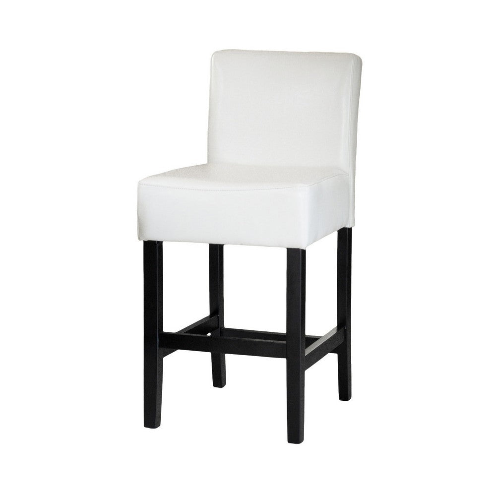 Counter Stool Chair Set of 2 Black Rubberwood Ivory Faux Leather BM323704