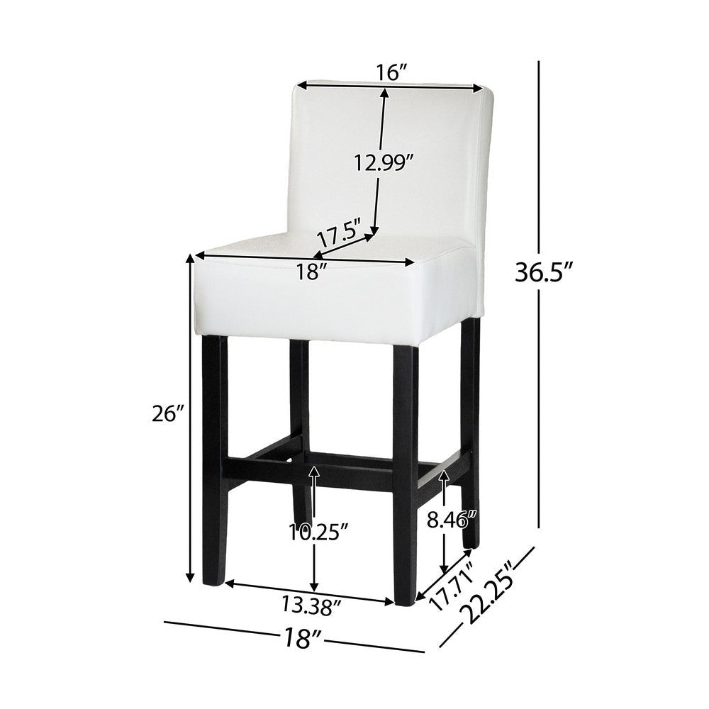 Counter Stool Chair Set of 2 Black Rubberwood Ivory Faux Leather BM323704