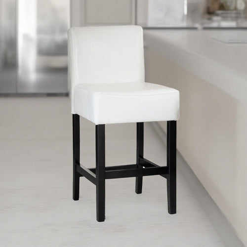Counter Stool Chair Set of 2, Black Rubberwood, Ivory Faux Leather