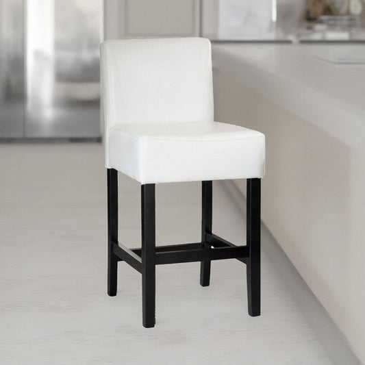 Counter Stool Chair Set of 2, Black Rubberwood, Ivory Faux Leather