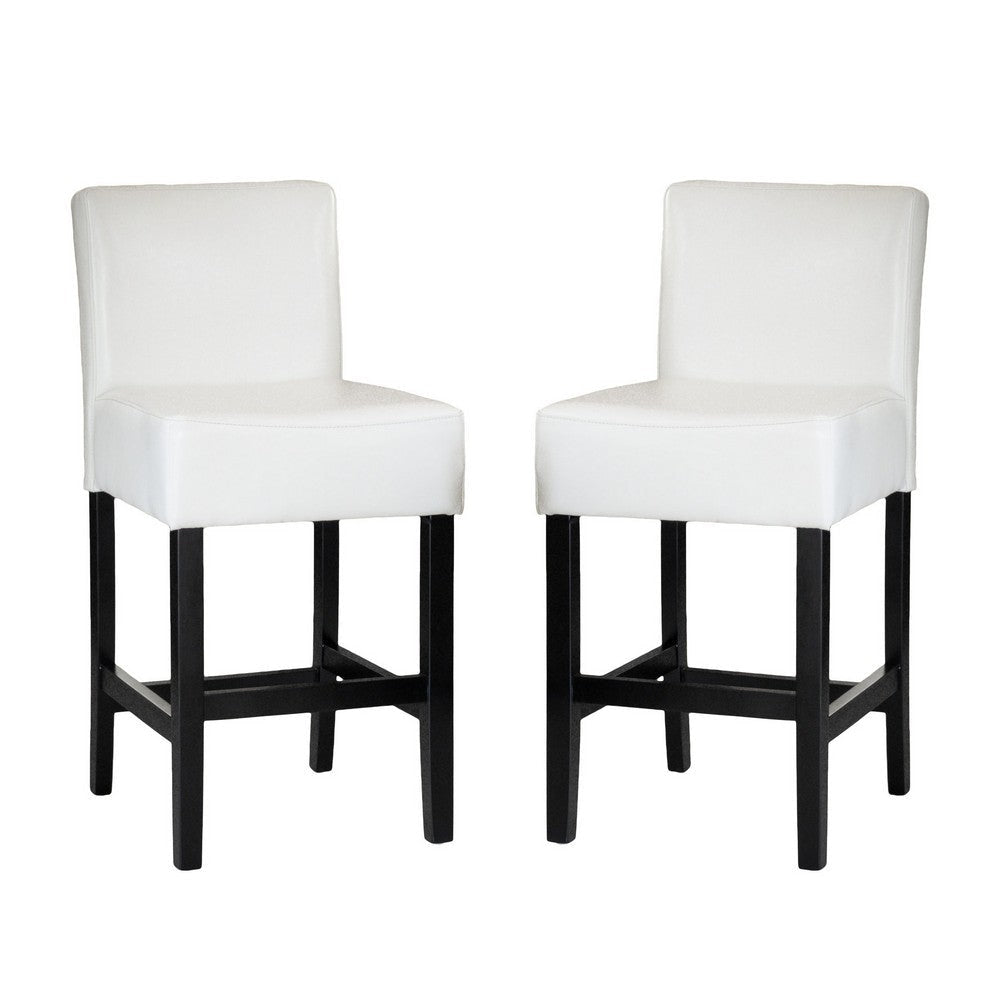 Counter Stool Chair Set of 2 Black Rubberwood Ivory Faux Leather BM323704