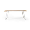 Outdoor Dining Table, White Sled Base, 71" Acacia Wood