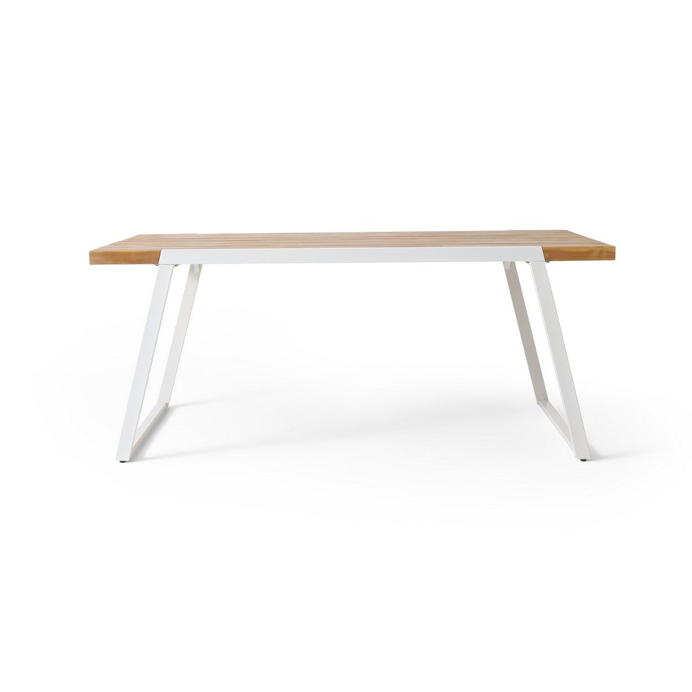 Outdoor Dining Table, White Sled Base, 71" Acacia Wood