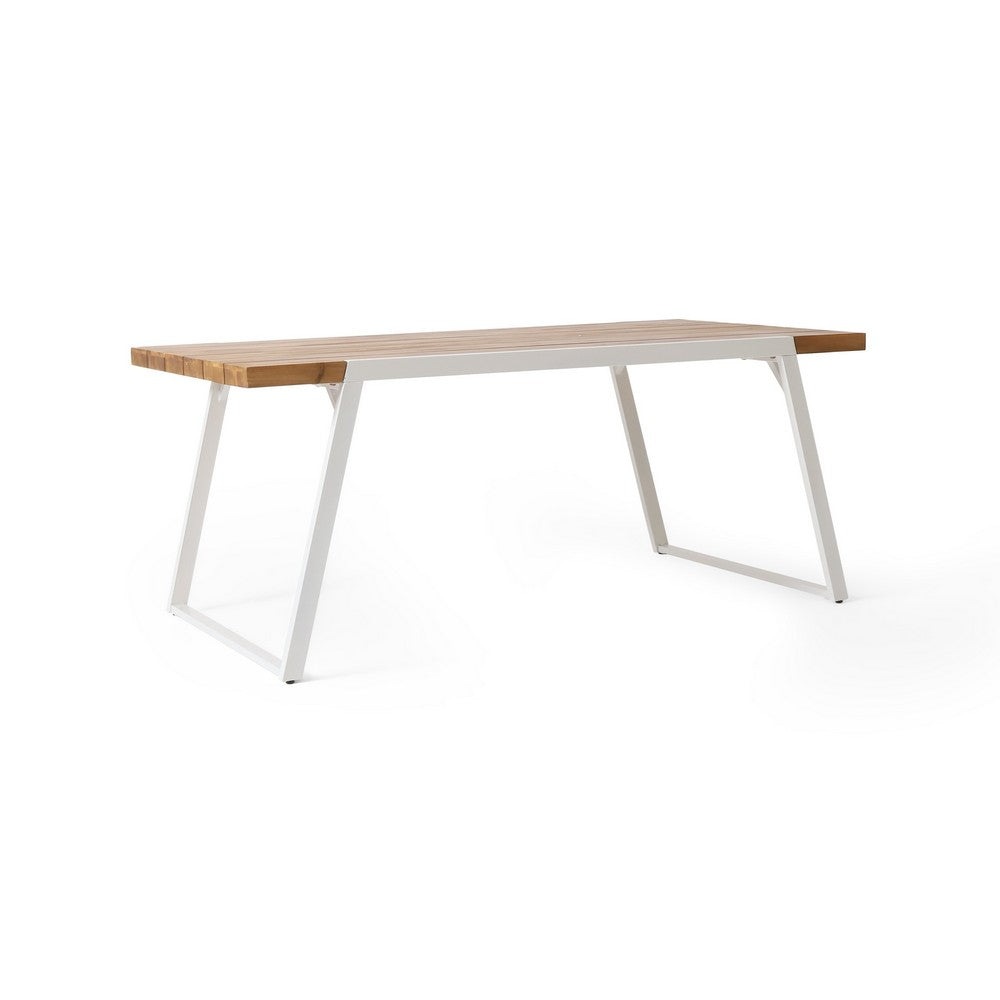 Outdoor Dining Table, White Sled Base, 71" Acacia Wood