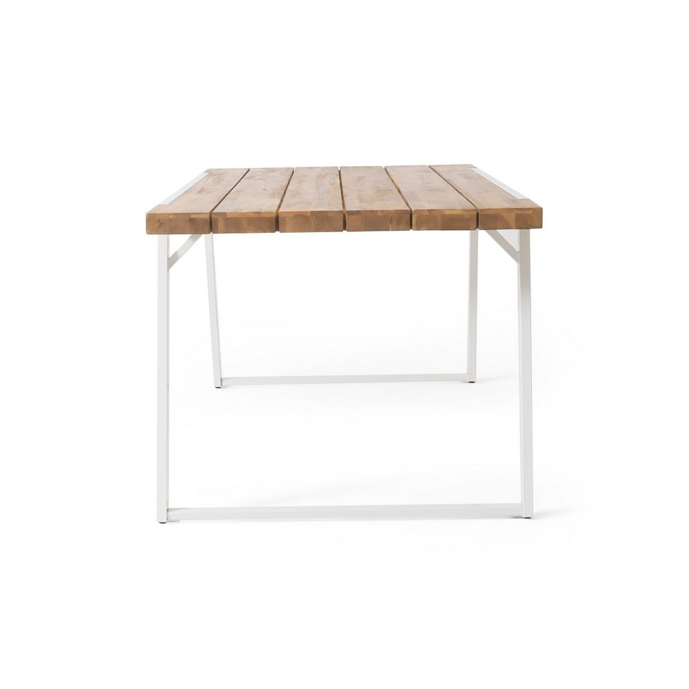 Outdoor Dining Table, White Sled Base, 71" Acacia Wood