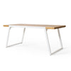 Outdoor Dining Table, White Sled Base, 71" Acacia Wood
