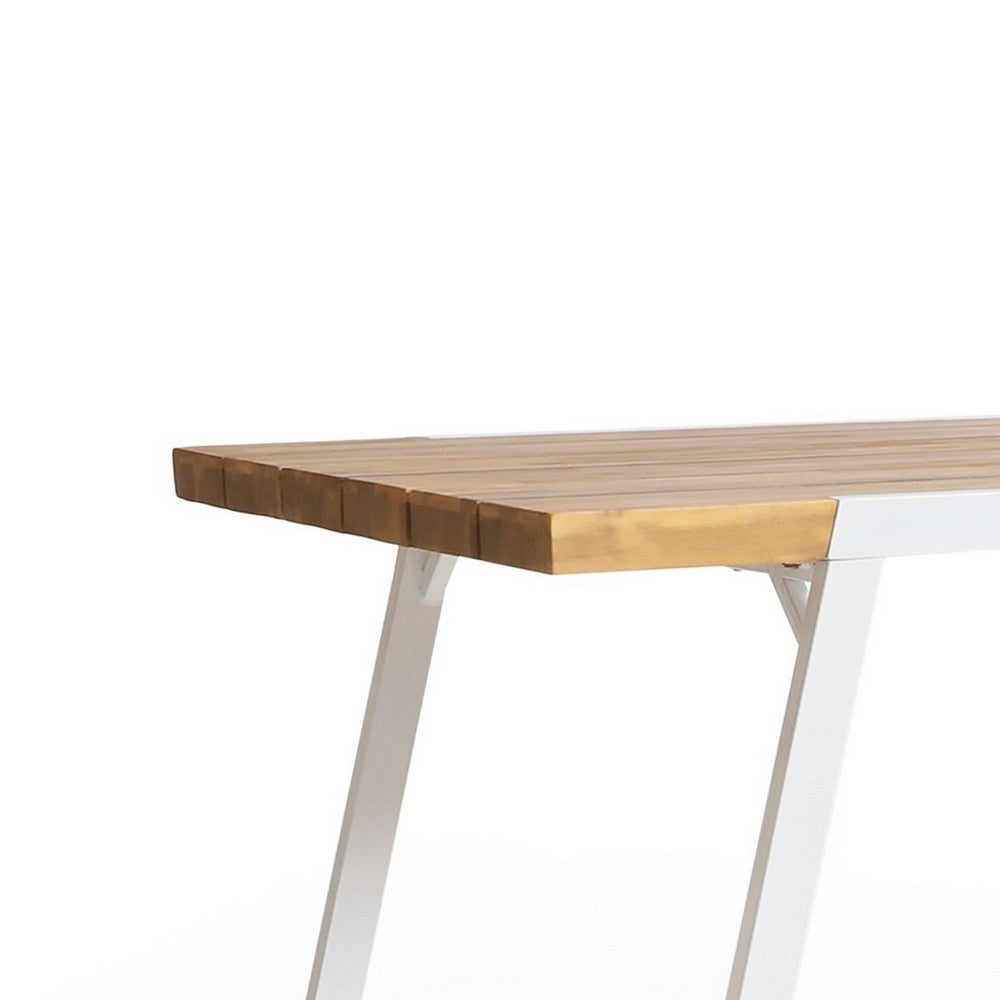 Outdoor Dining Table, White Sled Base, 71" Acacia Wood