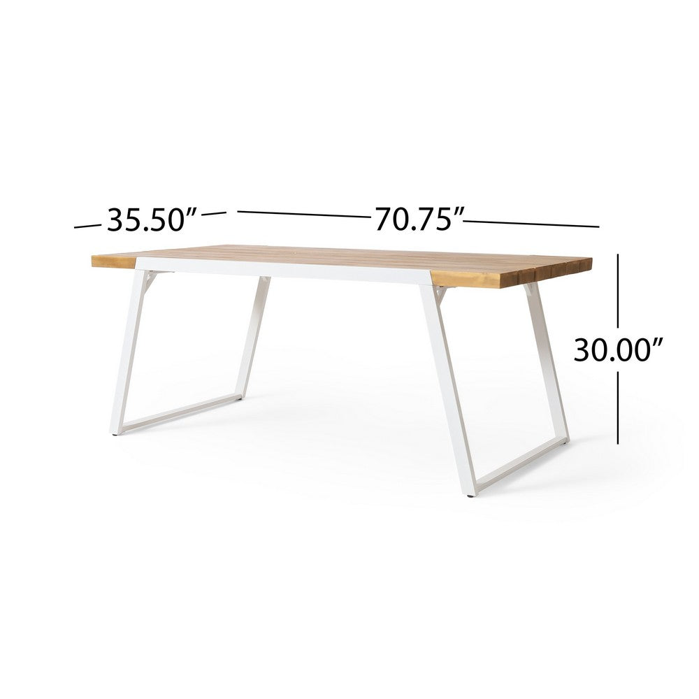 Outdoor Dining Table, White Sled Base, 71" Acacia Wood