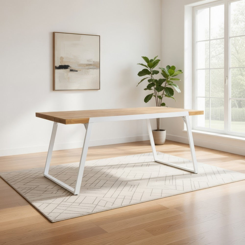 Outdoor Dining Table, White Sled Base, 71" Acacia Wood