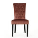 Chary Dining Chair Set of 2, Brown Wood, Blush Pink Velvet