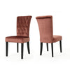 Chary Dining Chair Set of 2, Brown Wood, Blush Pink Tufted Velvet