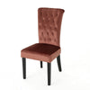 Chary Dining Chair Set of 2, Brown Wood, Blush Pink Velvet