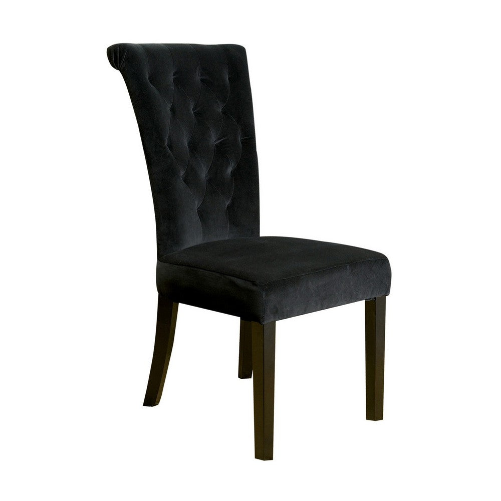 Chary Dining Chair Set of 2, Brown Wood Classic Black Velvet