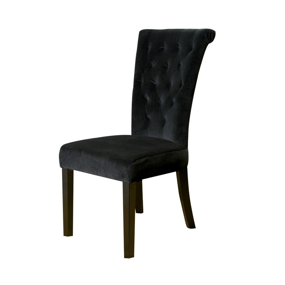 Chary Dining Chair Set of 2, Brown Wood Classic Black Velvet