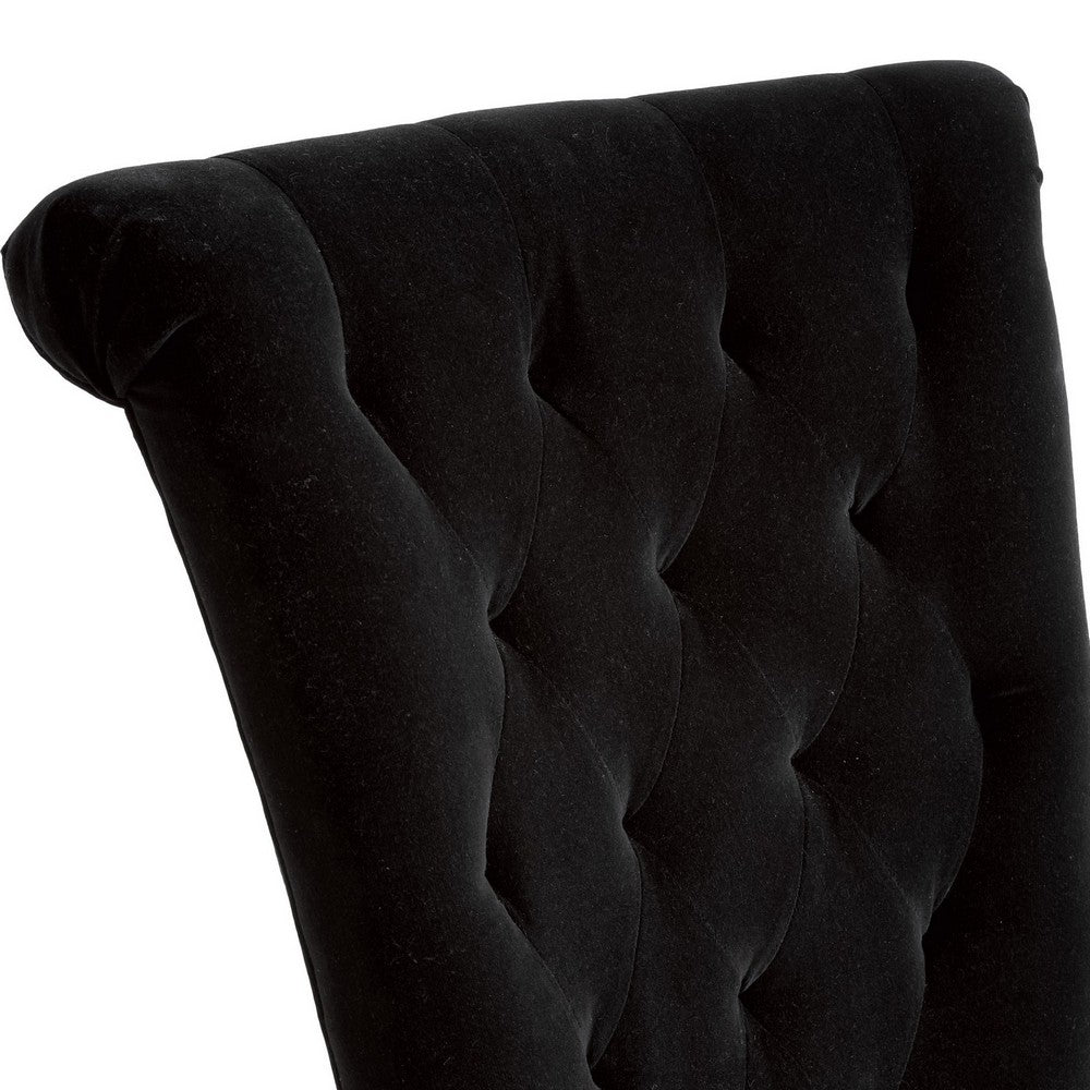Chary Dining Chair Set of 2, Brown Wood Classic Black Velvet
