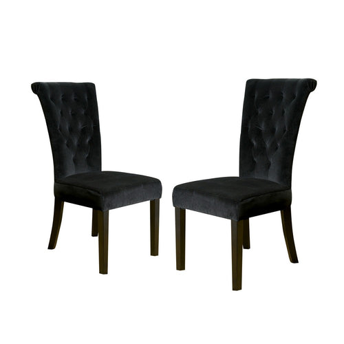 Chary Dining Chair Set of 2, Brown Wood Classic Black Velvet