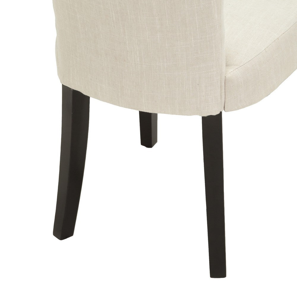 Chary Dining Chair Set of 2, Brown Wood, Light Beige Velvet