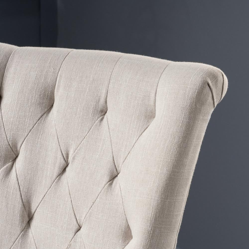 Chary Dining Chair Set of 2 Brown Wood Light Beige Tufted Velvet