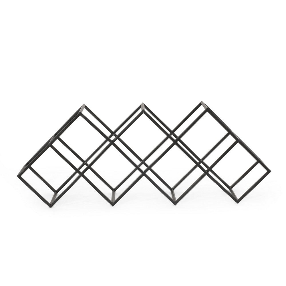 Wine Rack, Diamond Slots, 24" Compact Design, Black Iron