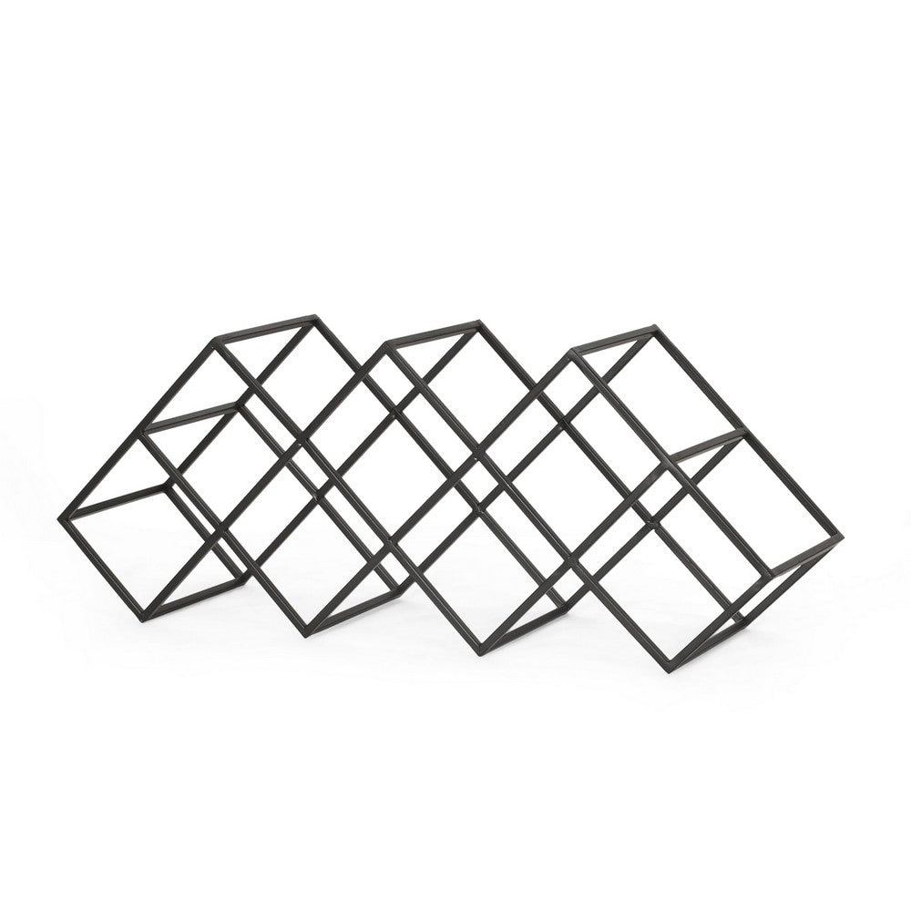 Wine Rack, Diamond Slots, 24" Compact Design, Black Iron