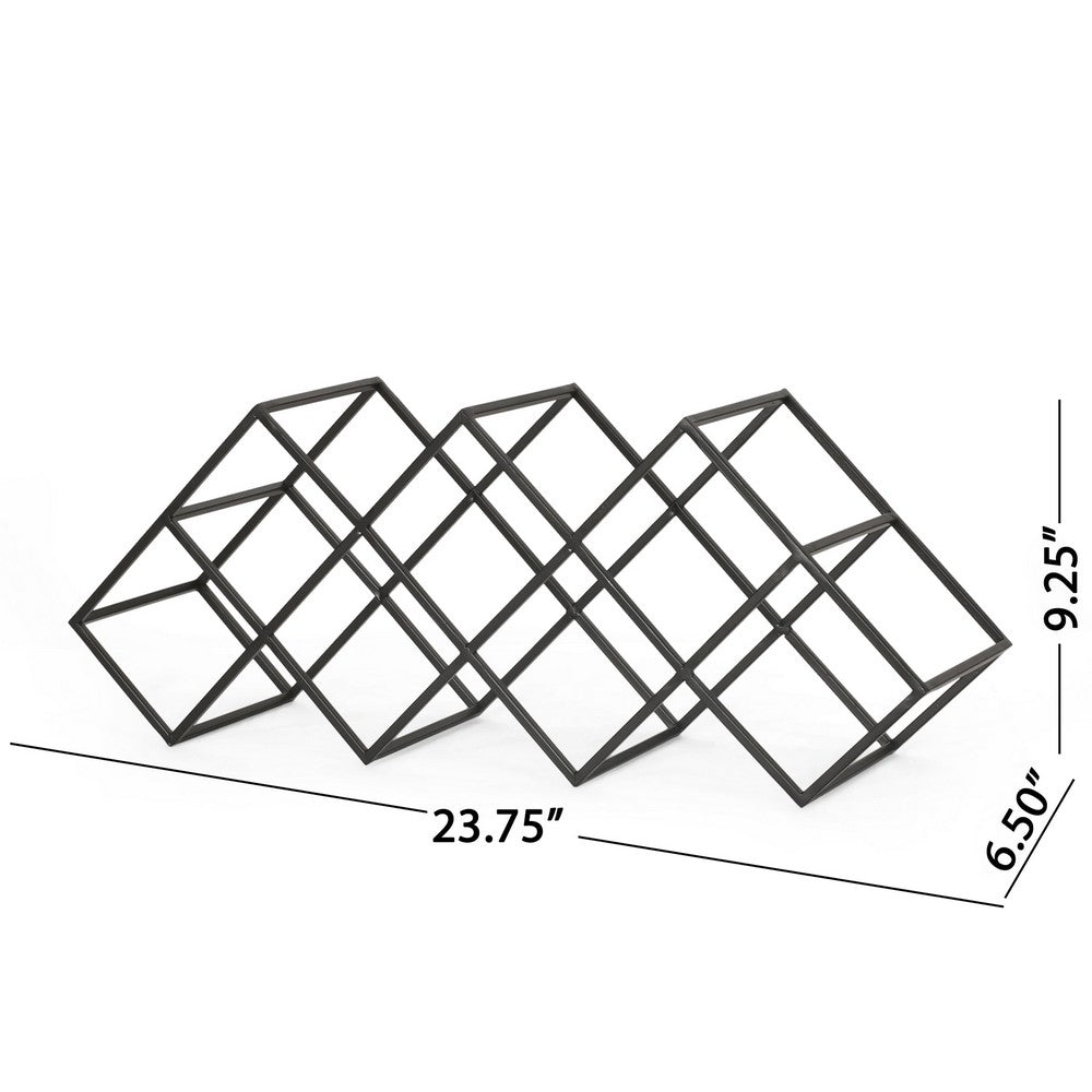 Wine Rack, Diamond Slots, 24" Compact Design, Black Iron
