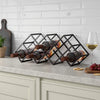 Wine Rack, Diamond Slots, 24" Compact Design, Black Iron