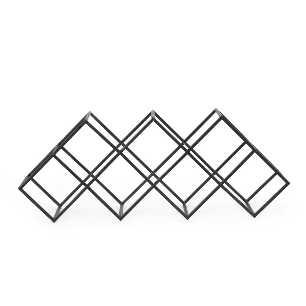 Wine Rack with Diamond Slots, 24 Inch Compact Design, Matte Black