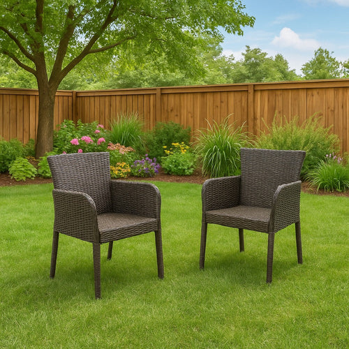 Naya Dining Chair Set of 2, Iron Legs, Multi Brown Outdoor Resin Wicker