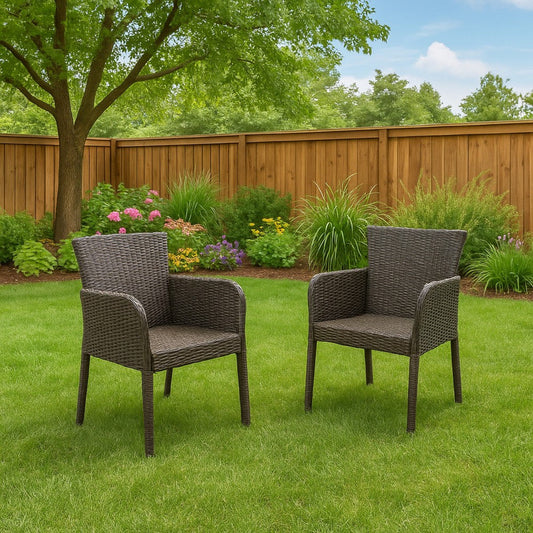 Naya Dining Chair Set of 2, Iron Legs, Multi Brown Outdoor Resin Wicker