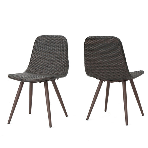 Illa Dining Side Chairs, Set of 2, Brown Angled Legs, Iron, Gray Outdoor Wicker